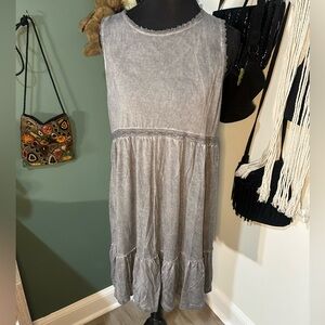 Altar’d State Washed Gray Lace Trim Babydoll Dress Oversized Small Boho